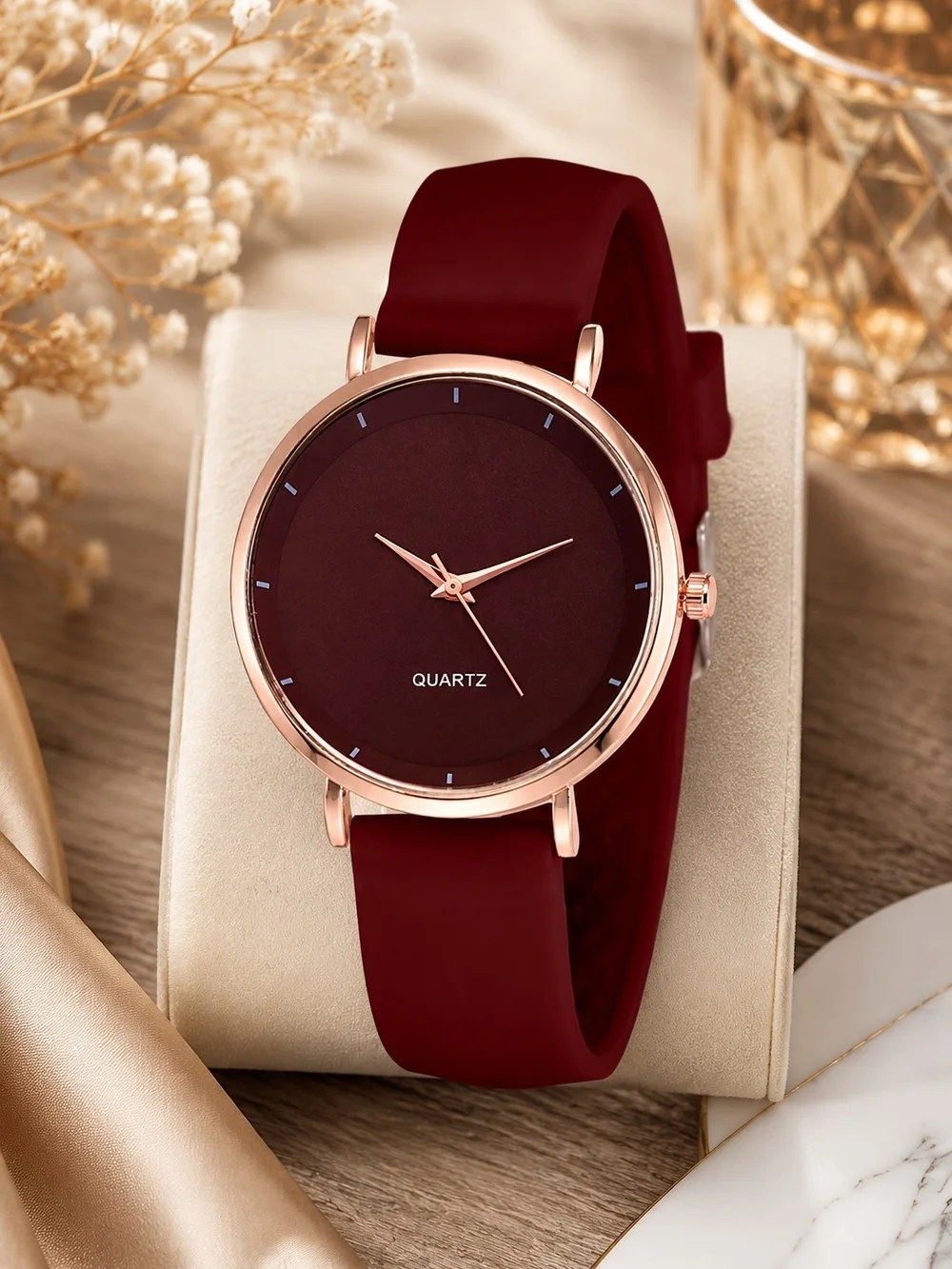 Minimalist Burgundy Quartz Women's Watch - Brand: